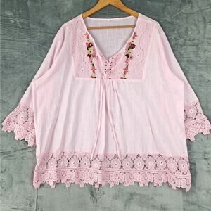 Womens Top 4XL‎ Boho Crochet Floral Lace Peasant Hippie Festival Beach Coastal
